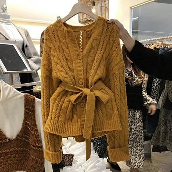 Versiunea coreeană de pulover jacheta femei 2020 talie tricotate cardigan femei top tricot pulovere plus dimensiune maneca lunga