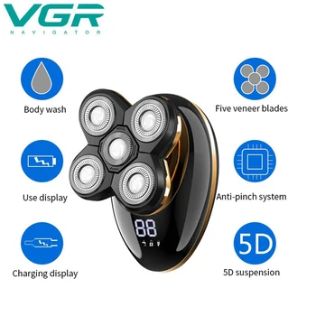 VGR aparat de Ras Electric 5 In 1 Capete Plutitoare aparate de Ras și Tuns Parul Nas-Urechi de Tuns USB Reîncărcabilă Bărbați Perie de Curățare Facială