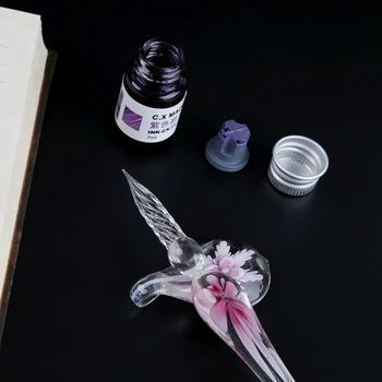 Vintage Handmade Art Cristal Elegant Florale De Sticlă Dip Pen Semn De Cerneală Pixuri Cadou