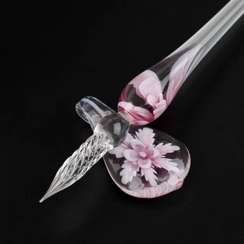 Vintage Handmade Art Cristal Elegant Florale De Sticlă Dip Pen Semn De Cerneală Pixuri Cadou