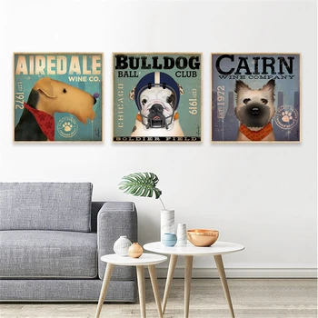 Vintage Poster Beagle, Bulldog Cairn Câine Pictura Arta De Perete Retro Câini Decor De Perete Panza Pictura Living Decortion Cuadros