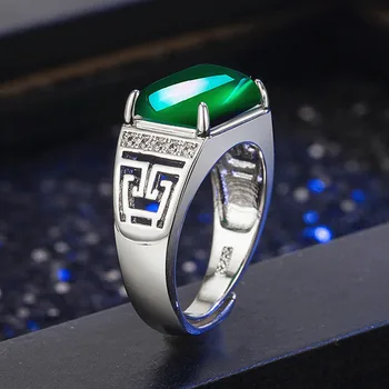 Vintage sculptură jad verde smarald, pietre pretioase, diamante, inele pentru bărbați bague bijuterii aur alb argint culoare anillo accesorii cadouri