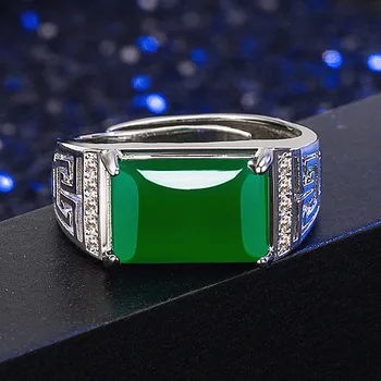 Vintage sculptură jad verde smarald, pietre pretioase, diamante, inele pentru bărbați bague bijuterii aur alb argint culoare anillo accesorii cadouri