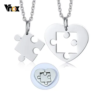 Vnox 2 buc/ Set Inima Puzzle Pandantive pentru Femei, Bărbații Nu se Estompeze din Oțel Inoxidabil Două Coliere Cadou de Aniversare