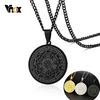 Vnox Negru Gravat Sigiliul de Șapte Arhangheli Pandantive pentru Bărbați din Oțel Inoxidabil Rotunde Amuleta Coliere cu 24 de