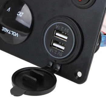 Voltmetru Digital Dual USB Port Priză de 12V Combinație Impermeabil Masina Marin LED Comutator Basculant Panou