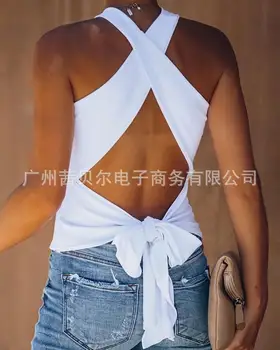 WEPBEL Ștreangul de Gât de Vară de Moda Casual pentru Femei Bluza Tricou Nou Stil Alb fara Spate fără Mâneci Top Sexy