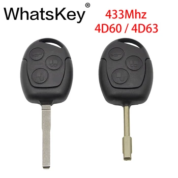 WhatsKey 3 Butoane Cheie de la Distanță Masina Fob Transponder Chip 4D60/4D63 433Mhz Costum Pentru Ford Focus 3 Mondeo Fiesta Fusion FO21 Lama