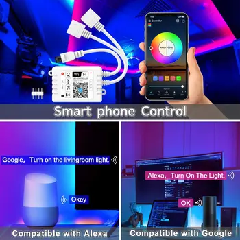 WiFi inteligent Benzi cu LED-uri Controler de Lumină, 2 in 1 DC5V-24V 6A cu Telecomanda, Compatibil cu Alexa Google Acasă și Siri