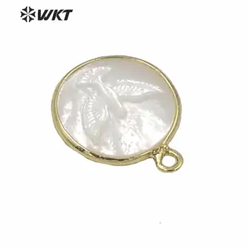 WT-JP237 Clasic Femei MOP colier pandantiv alb shell porumbel al păcii pandantiv în aur galvanizare forma rotunda