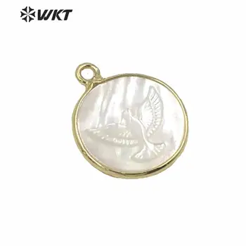WT-JP237 Clasic Femei MOP colier pandantiv alb shell porumbel al păcii pandantiv în aur galvanizare forma rotunda
