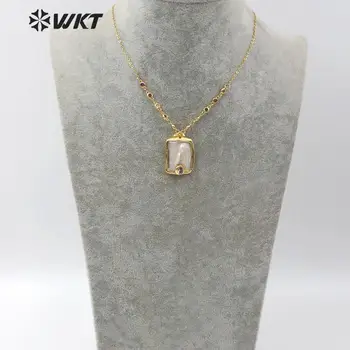 WT-MN956 WKT Naturale Pearl Colier de Perle Cu Pandantiv Cubic Zirconia de Aur Galvanizare Colier Femei Elegant Colier Bijuterii