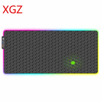 XGZ Hexagonale Textura RGB Mari Mouse Pad Gamer LED Backlight Mause Lockedge Desktop PC de Gaming Keyboard Desk Pad