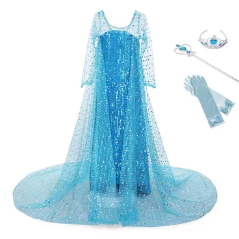 YOFEEL Fete Printesa Albastru Elsa Paiete Deluxe Cosplay Costum Petrecere de Lux Rochie de Rol-joc Carnaval Copii Îmbrăcăminte