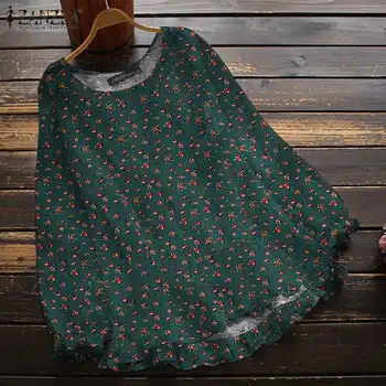 ZANZEA 2021 Primăvară Florale Imprimate Bluza Femei Boem Volane Topuri Casual cu Maneci Lungi Tricou Femei Vintage Topuri de Bumbac Camasa