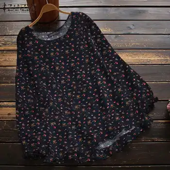 ZANZEA 2021 Primăvară Florale Imprimate Bluza Femei Boem Volane Topuri Casual cu Maneci Lungi Tricou Femei Vintage Topuri de Bumbac Camasa