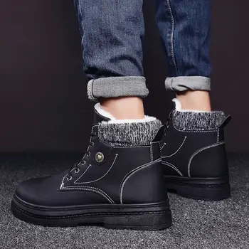 Zapada Ghete Barbati din Piele Pantofi de Iarna Confortabil, Cald Cizme Blana Dantela-up Pantofi de model pentru Bărbați Încălțăminte Non-alunecare de Om Cizme de Designer de Brand