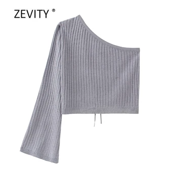 Zevity Noi femeile de moda singur umăr cordon scurt pulover doamnelor de bază casual slim subțire pulovere chic de agrement topuri S307