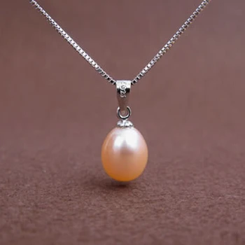 ZHBORUINI Vânzare Mare Colier de Perle de 9-10mm Forma de Picătură de Argint 925 Naturale de apă Dulce Pearl Pandantiv Bijuterii Pentru Femei, Cadou