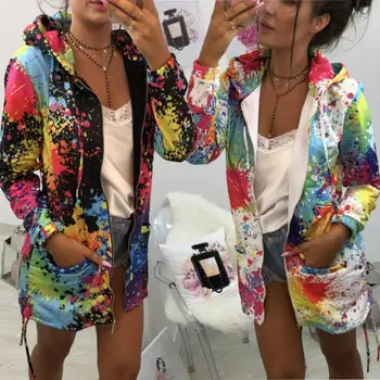 Îmbrăcăminte & Paltoane Jachete de Moda Lega de vopsire Imprimare Uza Hanorac cu Gluga Palton paltoane și jachete femei 2019