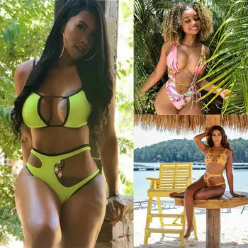 În 2020, Cele Mai Noi Hot Sexy Femei Halter-O Singură Bucată De Costume De Baie Monokini Doamnelor Bandaj Cu Dungi De Costume De Baie Bikini Push-Up Baie