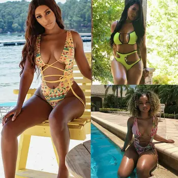 În 2020, Cele Mai Noi Hot Sexy Femei Halter-O Singură Bucată De Costume De Baie Monokini Doamnelor Bandaj Cu Dungi De Costume De Baie Bikini Push-Up Baie