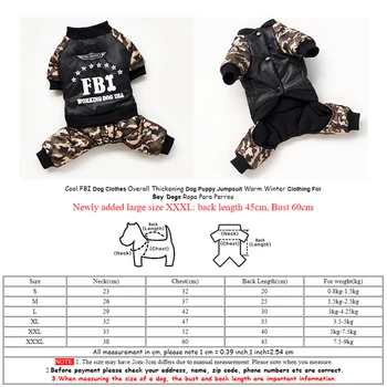 În Plus S-3XL FBI Câine de Companie Haine de Ansamblu Îngroșarea Cățeluș Câine Salopeta Costum de Haine de Iarna Cald Pentru Băiat Câini Ropa Para Perros